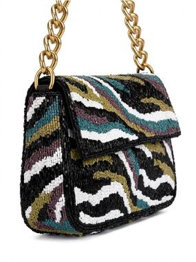 Beaded Zebra-Print Shoulder Bag in Black Multi - Unbranded